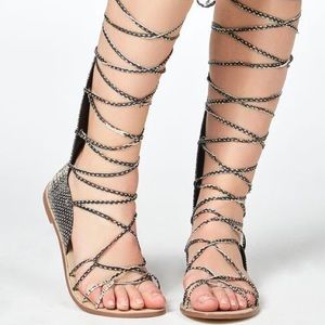 Vegan Python gladiator sandals