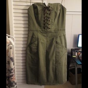 GUESS olive green lace up dress