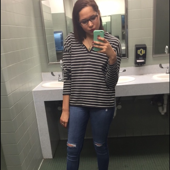 Black and White Striped Pull Over