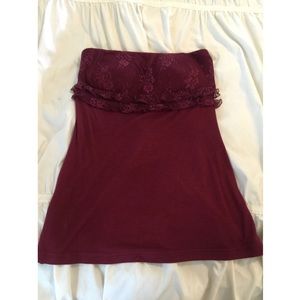 Beautiful Wine Colored Tube Top with Lace Detail