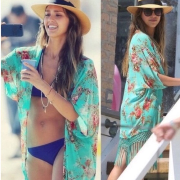 Tops - Floral Fringe Kimono