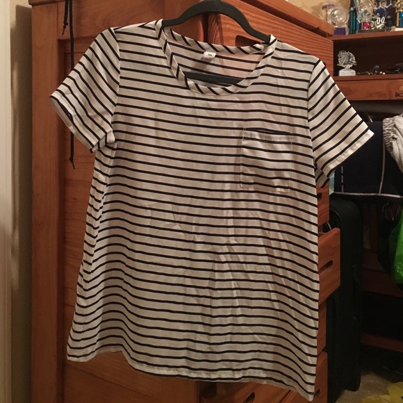 White and navy stripe top - Picture 1 of 4