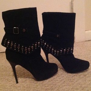 Black Studded Stiletto Suede Boots Size 7