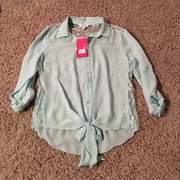 Teal Shirt With Lace - Picture 1 of 2