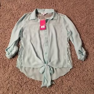 Teal Shirt With Lace