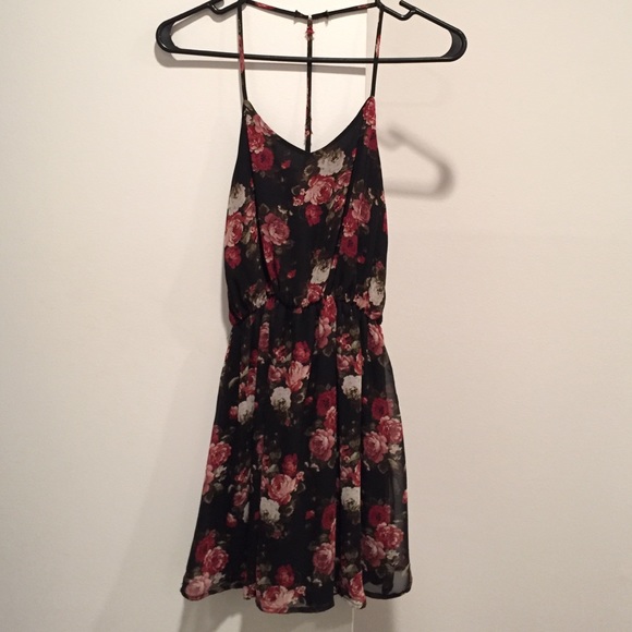 Black floral mini dress