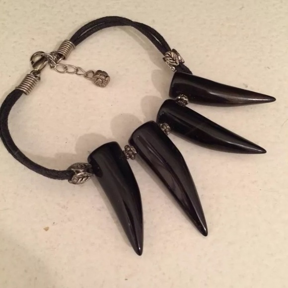 BARNEYS Black Horn Quartz Marble Horn Bone Bracelet NEW modern statement unique - Picture 3 of 3