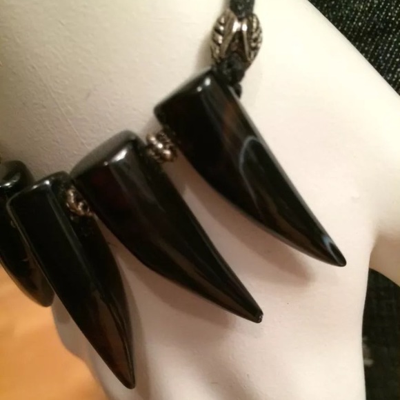 BARNEYS Black Horn Quartz Marble Horn Bone Bracelet NEW modern statement unique - Picture 2 of 3