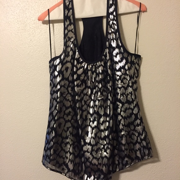 Trina Turk: Metallic racer back leopardprint top