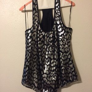 Trina Turk: Metallic racer back leopardprint top