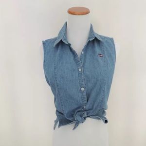 Vintage American flag jean denim button vest