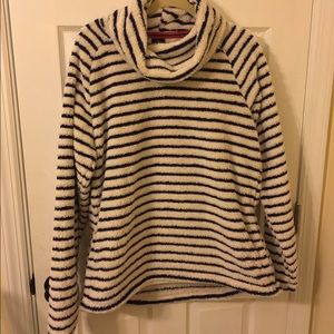 Lands End Fuzzy Striped turtleneck sweater
