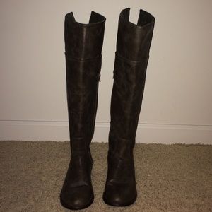 over the knee dark grey boots