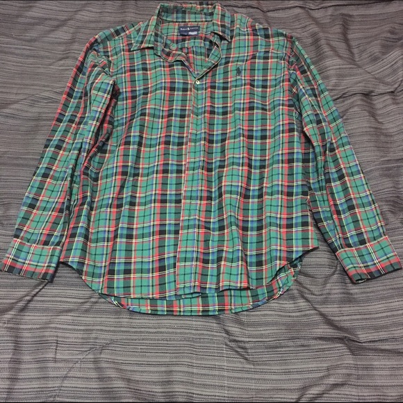 Plaid polo button up shirt