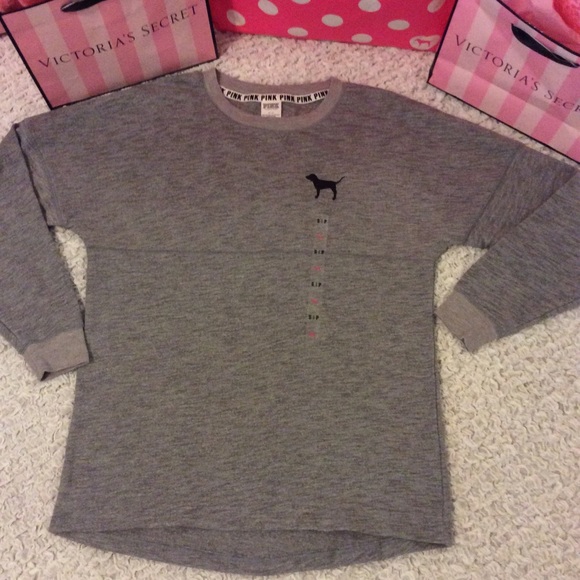 VS PINK~ Cool Ombré Gray Varsity Crew S - Picture 2 of 3