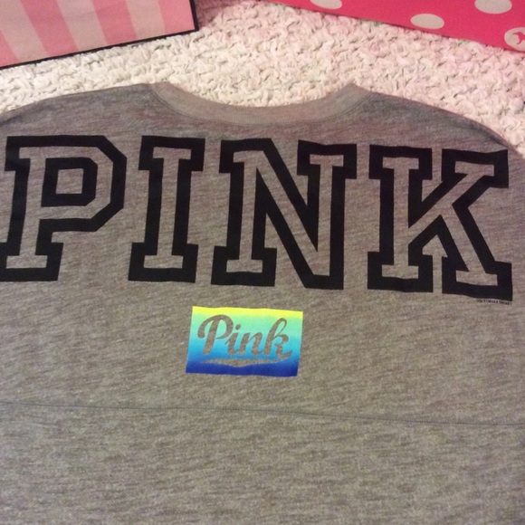 VS PINK~ Cool Ombré Gray Varsity Crew S - Picture 3 of 3