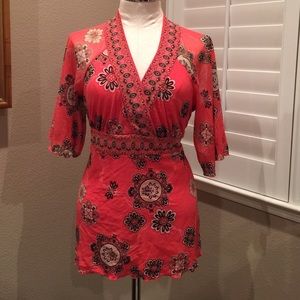 I.N.C Mesh blouse 3/4 sleeves Coral print size L