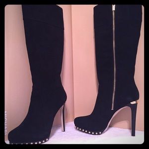 Michael Kors gold studded suede boots
