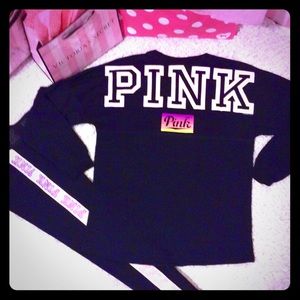 VS PINK~ Black Warm Ombré Varsity Crew S