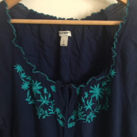 Navy dress  and turquoise embroidery - Picture 2 of 4