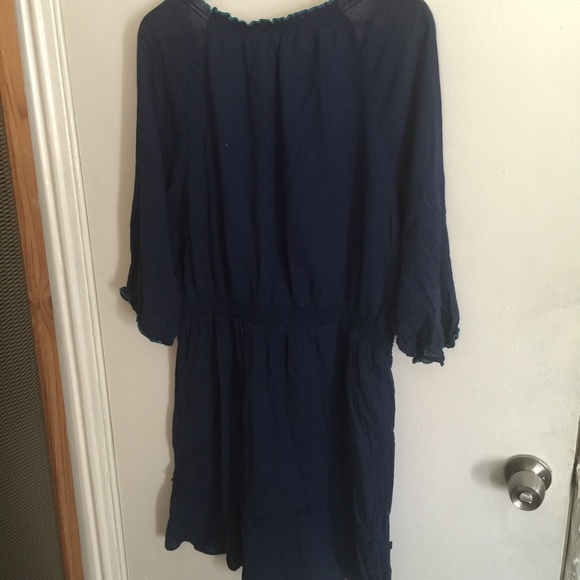 Navy dress  and turquoise embroidery - Picture 3 of 4