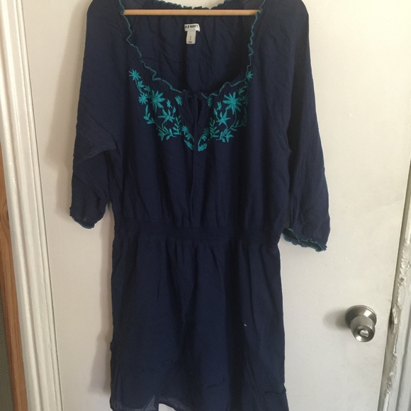 Navy dress  and turquoise embroidery - Picture 4 of 4