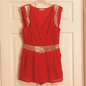 Red Romper with Gold Sequin Accents