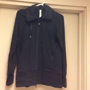 Black hooded zip sweatshirt.