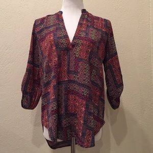 BNWT LUSH Blue and Pink Print Blouse Size Medium