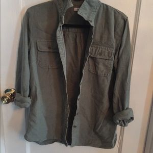 JCREW army green button-up top