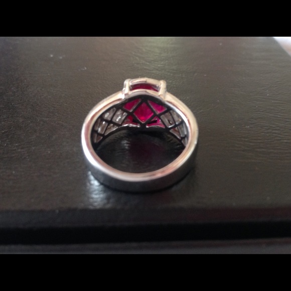 3CT Natural Ruby .75CT White Zircon Sterling Ring - Picture 2 of 2