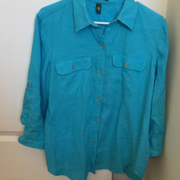 Turquoise Linen 3/4 sleeve Ralph Lauren Shirt