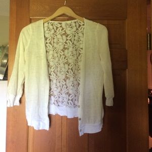 White cardigan with lace detail