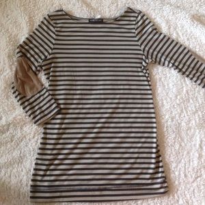 Beige striped Top w elbow patches