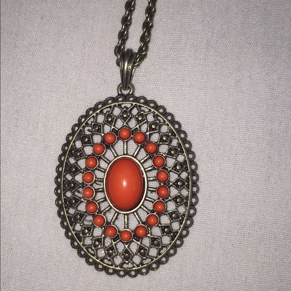 Silver and Red Medallion Necklace