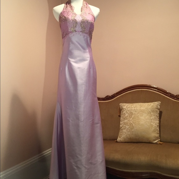 Lavender evening gown, halter top