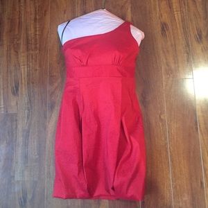 Red dress with one-shoulder strap