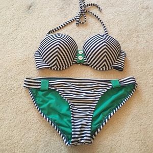 Navy and white striped Xhilaration bathing suit