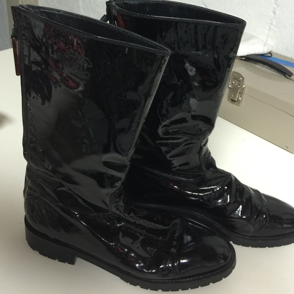 Chanel black patent leather boots size 10.