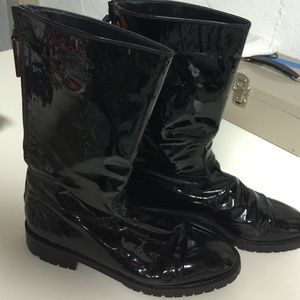 Chanel black patent leather boots size 10.