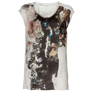 Helmut Lang Abstract Splatter Print Sheer Silk Top