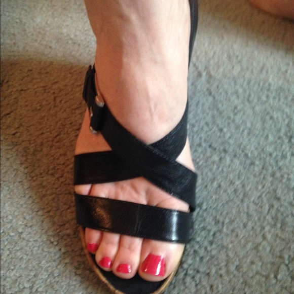 Black Strappy Wedge Heel Sandals