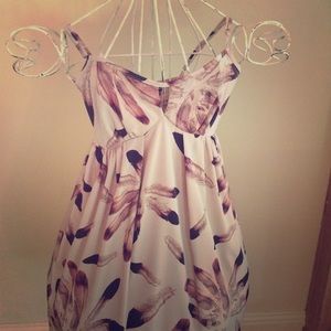 Slip dress with feather pattern