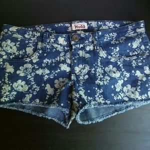 Flower and Skull Denim Shorts