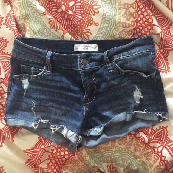 Abercrombie dark wash slightly ripped denim shorts