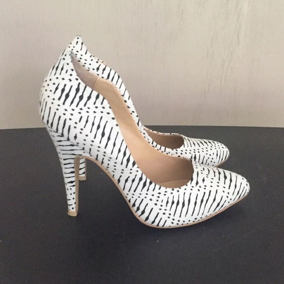 White + Black Patterned Stilettos
