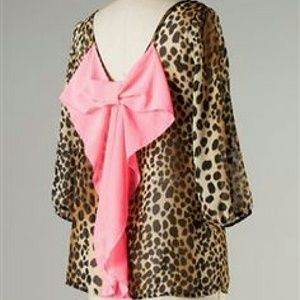 Cheetah Print Blouse with Hot Pink Bow on the Back