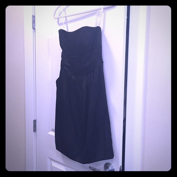 Davids Bridal.  Black strapless satin dress.