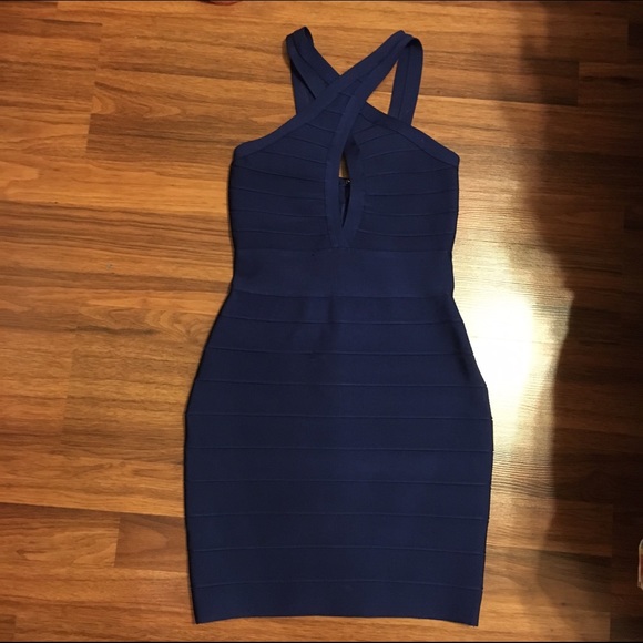 Dark blue keyhole bandage dress