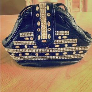 Vintage Genuine leather black w bling purse